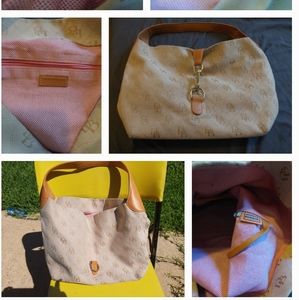 Dooney & Bourke Large Monogram Cream Tan Jacquard Leather Handbag Purse